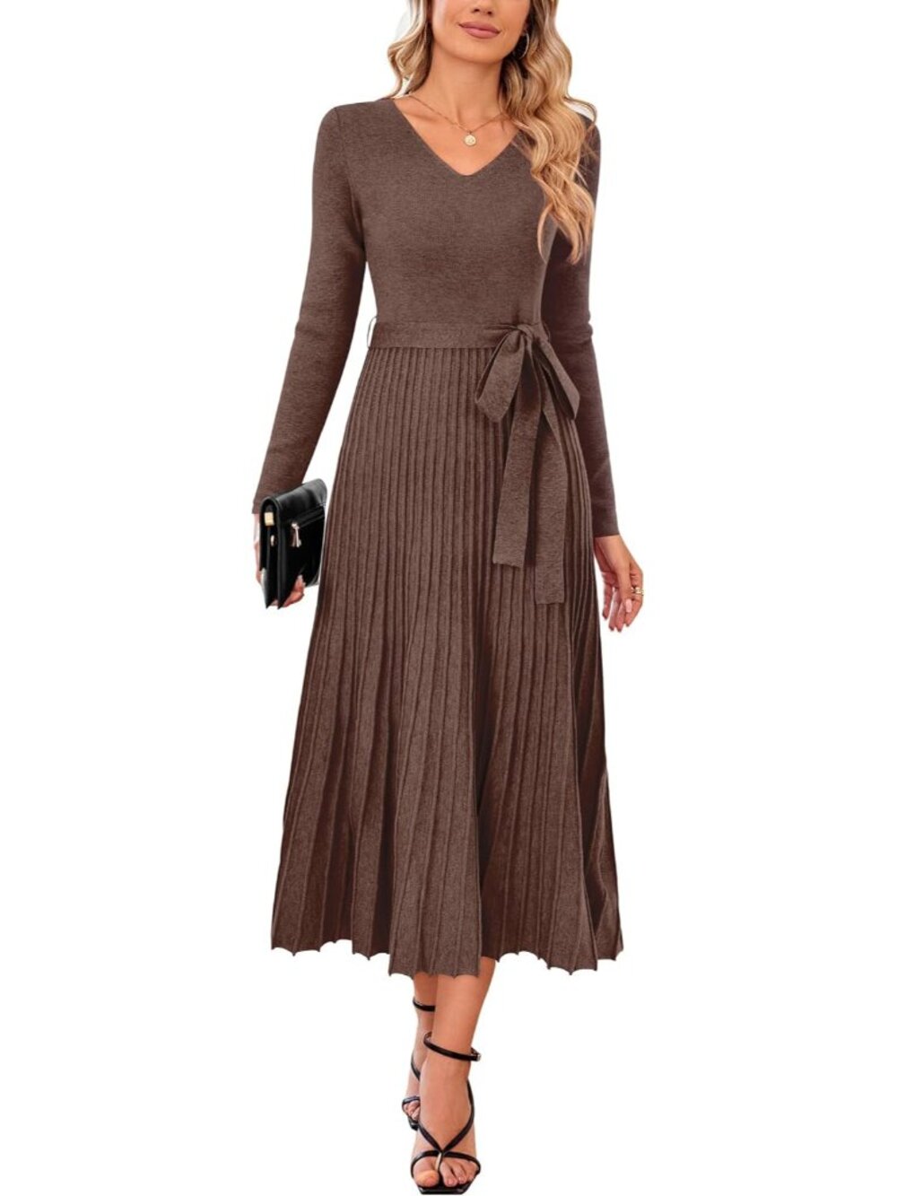Women's Wool Blend Fall Long Sleeve Midi Sweater Dress